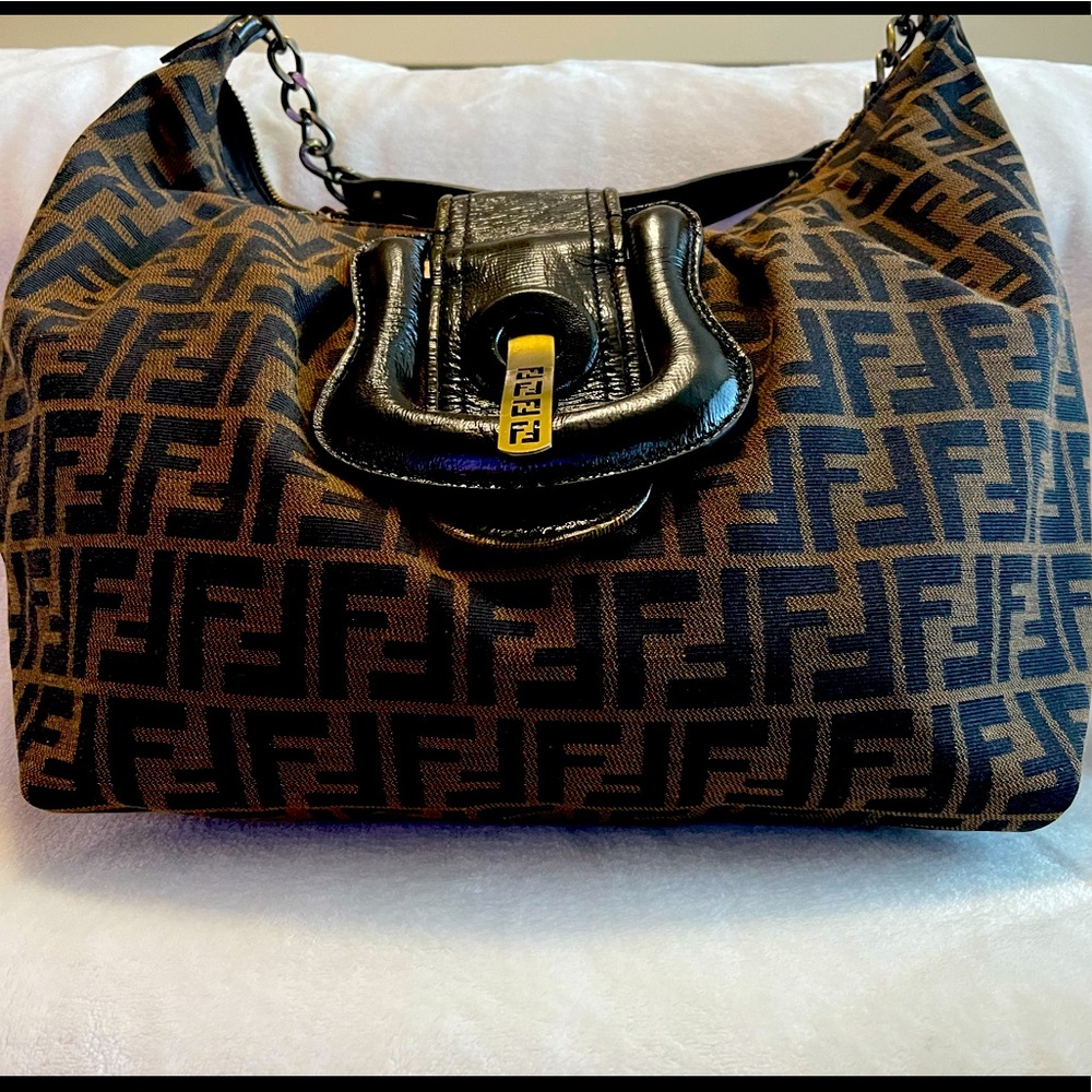 Authentic Fendi Zucca monogram canvas/ leather hobo